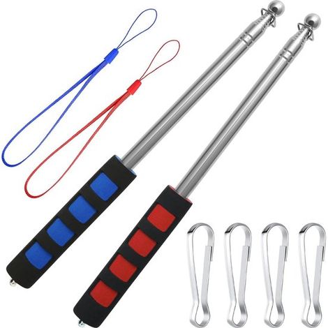 Lot de 2 mâts télescopiques de 160 cm en acier inoxydable. Mâts de signalisation portatifs, indicateurs de direction et supports pour les fêtes, les enseignants et les guides. Disponibles en rouge et  (1/5)