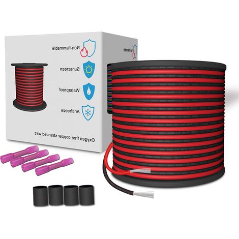 30M Rallonge Câble Fil Cordon 100FT 20AWG 2 Conducteurs Fil Electrique Rouge et Noir Toronné en Cuivre Etamé Pour 12V DC 3528 5050 2835 Ampoules à Bande LED Unicolore (1/5)
