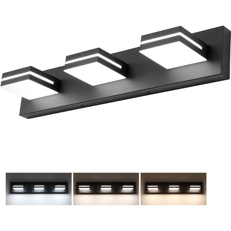 LED à 3 lumière LED Modern Bathroom Vanity Lightture, Éclairage mural acrylique noir mat, 3000K / 4000K / 6000K, 50 cm