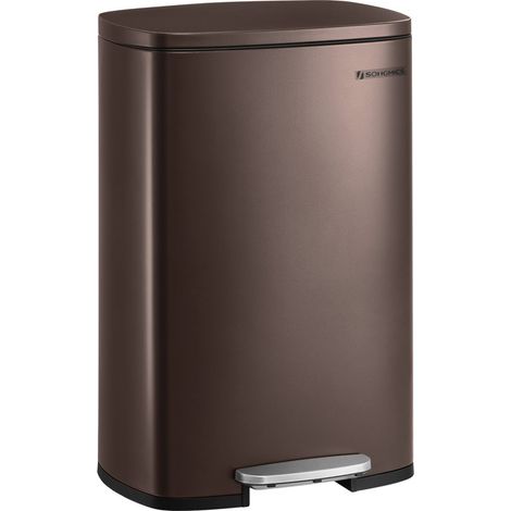 Songmics – Poubelle à pédale 50L en acier marron – Seau intérieur amovible – Fermeture douce – Dimensions 42,5 x 31,8 x 65,7 cm (1/5)