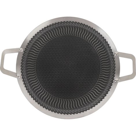 Poêle à barbecue avec deux poignées, plaque de cuisson antiadhésive en acier inoxydable pour steak, bacon, pancetta, saucisses, fruits de mer, légumes 38 cm (1/5)