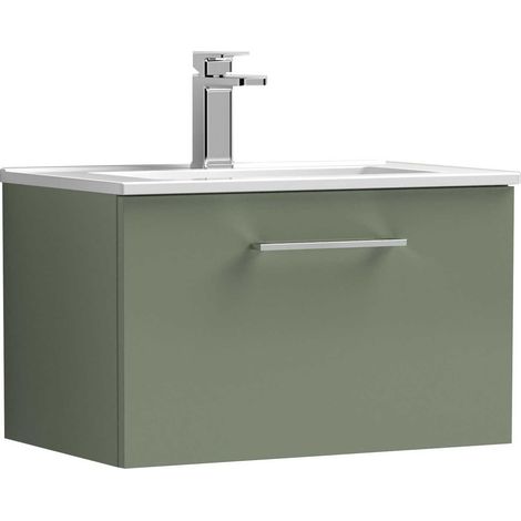 Nuie Arno Wall Hung 1-Drawer Vanity Unit with Basin-2 600mm Wide - Satin Green (1/5)