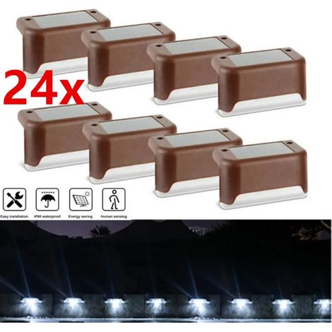 Lot de 24 lampes solaires LED pour clôture, appliques murales, éclairage de jardin et d'escalier extérieur