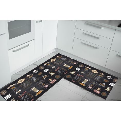 Set di 2 tappeti da cucina antiscivolo e lavabili in lavatrice passatoia multiuso Menu - 50x80+50x160