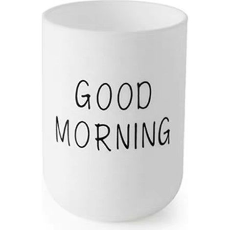 Vasos para cepillos de dientes, lemas de buenos días para familias, accesorios para niños y parejas, vasos de plástico (blancos) (1/5)