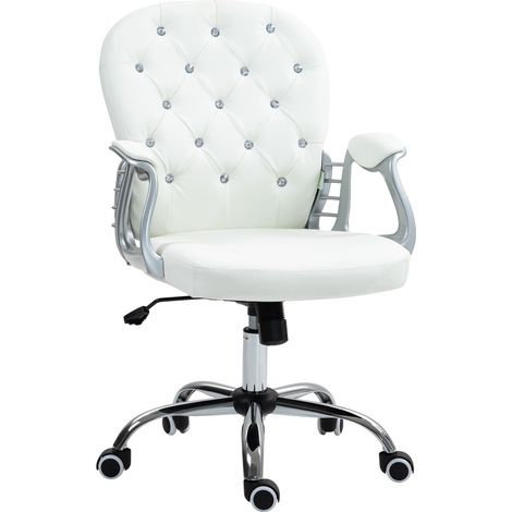 Chaise de bureau ergonomique blanche avec accoudoirs et dossier rembourré (1/5)