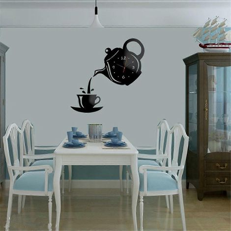 3-teiliges DIY-Set aus Acryl-Kaffeetassen, Teekannen, 3D-Wanduhren und Dekorationen