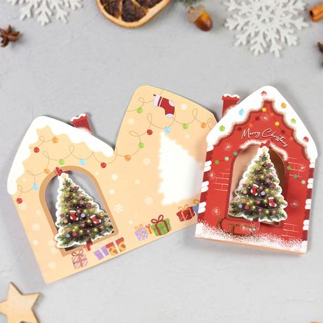 Carte De Voeux 3D Maison De Noël - Cartes Animées Rotatives Avec Enveloppes - Format 15x10x0,5 Cm - Lot De 10 (1/5)