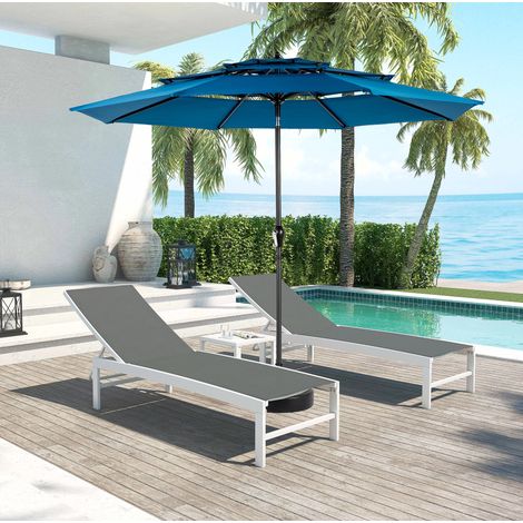 Ombrellone da giardino 300 cm in acciaio blu scuro, inclinabile con manovella, telo in poliestere 3 livelli, senza base (1/4)