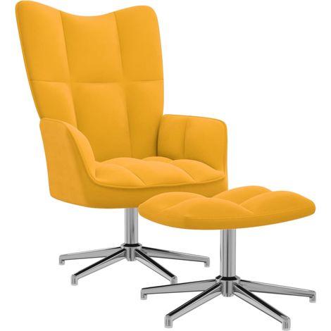 Chaise de relaxation avec repose-pied Jaune moutarde Velours (1/5)