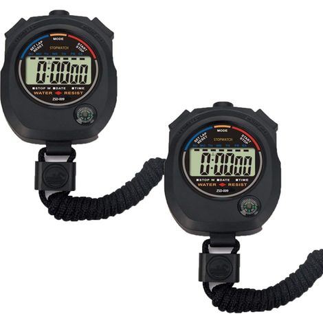 Lot de 2 chronomètres électroniques numériques multifonctions pour le sport, grand écran avec date, heure et alarme, adaptés aux entraîneurs sportifs, aux coachs de fitness et aux arbitres.
