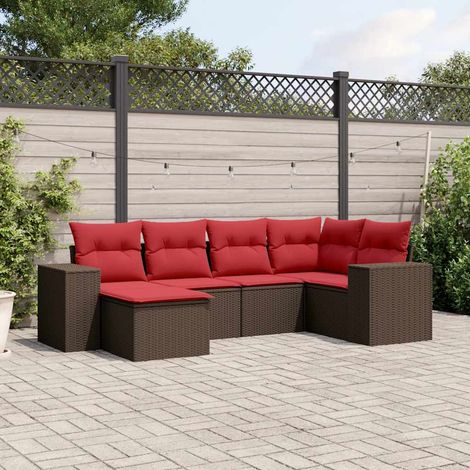 6-teiliges Gartensofa-Set mit Kissen, braun, Polyrattan (1/5)