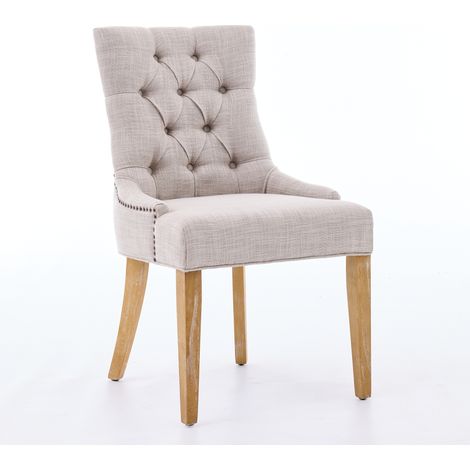 Fauteuil de salle à manger en tissu avec pieds KD et clous décoratifs – chaise rembourrée à monter, design moderne, lot de 2