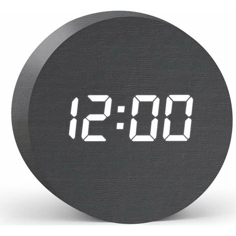 Digital Clock with 3 Alarms & Snooze,Sonic Control LED Display, USB Powered, Wooden Alarm Clock for Bedroom Office (1/5)