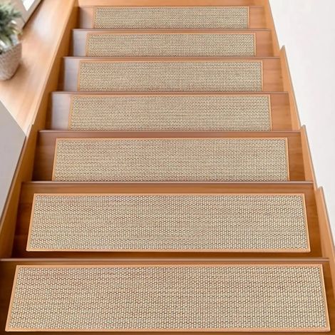 Lot de 15 tapis d'escalier en sisal antidérapant intérieur avec dos en caoutchouc Tapis d'escalier sans collage pour escaliers en bois 76 x 20 cm pour enfants, personnes âgées (1/5)