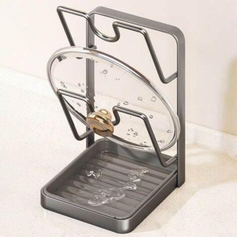 Küchenarbeitsplatten-Topfdeckelhalter mit Löffelablage, 2-in-1-Organizer für Deckel und Küchenutensilien, Grau (1/4)