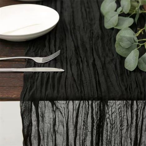 Chemin de table rustique et bohème - 90 x 300 cm - Décoration de table rustique bohème (90 x 300 cm, noir) (1/5)