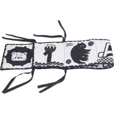 Livre en tissu de 12 pages pour bébés, impression recto verso, noir et blanc, tour de lit, livre en tissu d'éveil, tour de lit avec animaux de la forêt. (1/5)