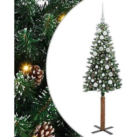 Sapin de Noël vert élancé, 150 cm, en PVC et bois de pin massif (1/5)