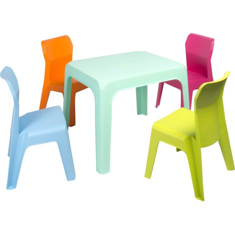 garbar JAN Set 4+1 Infantil Silla-Mesa Interior, Exterior Azul Cielo/Fucsia/Naranja/Verde Lima/Aquamint
