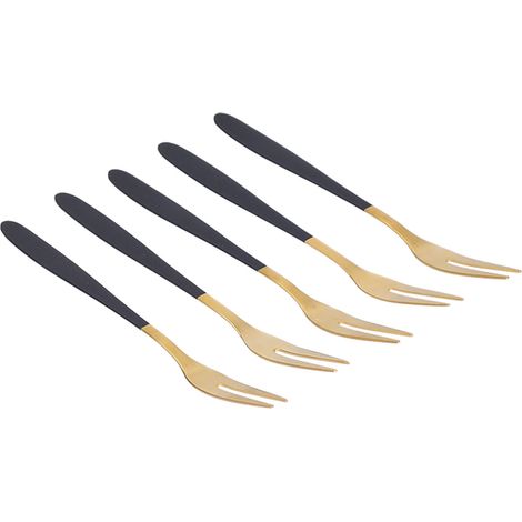 Set mit 5 schwarzen und goldenen Obstgabeln aus Edelstahl 304, kreatives europäisches Design, Obstspieße für Desserts, inklusive weißer Schachtel (1/5)