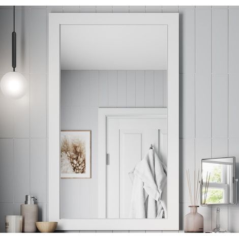 Framed Wooden Bathroom Mirror Wood Frame Wall Mounted Mirrors Grey 1000 x 600mm (1/4)