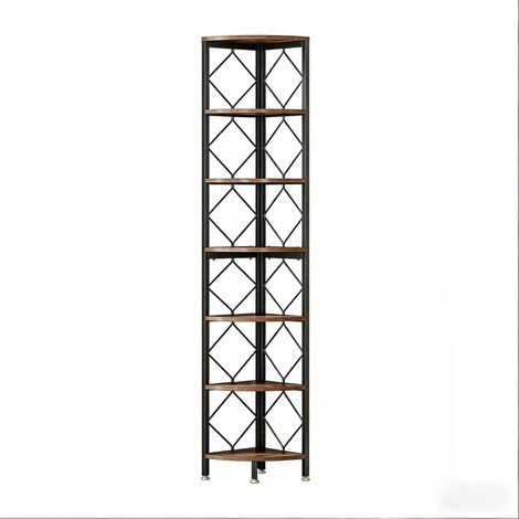 CHICFURN Estantería esquinera 35x35x200 cm de metal y madera negro marrón para espacios pequeños (1/5)