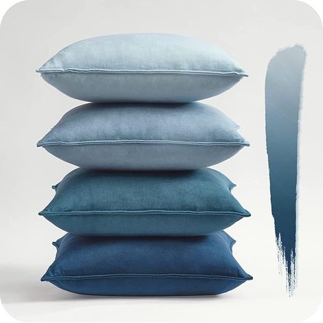 Housse Coussin 45x45 Bleu Canapé Salon Fauteuil de Bureau Scandinave Chambre Ado Garçon Double Face à Motif Uni Jardin Déco