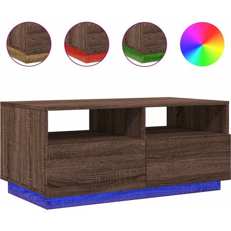 Mesa de centro de salón de diseño moderno con luces LED 90 x 49 x 40 cm madera de ingeniería marrón DEC037637