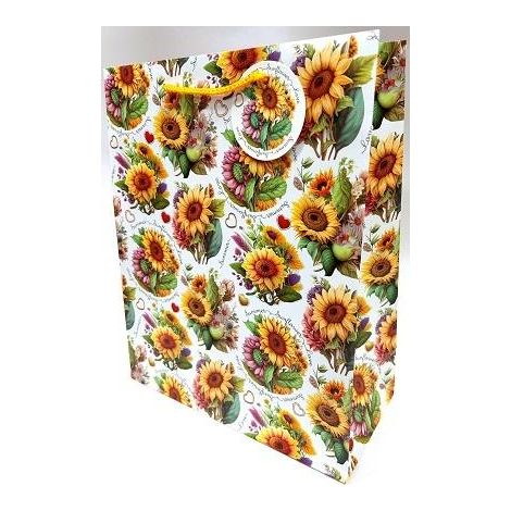 Bolsa decorativa mate de 26x32x12cm con girasoles