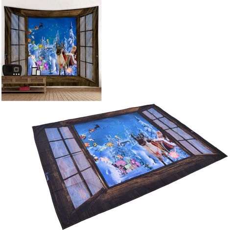 Weihnachtlicher Wandteppich, Weihnachtsmann und Rentiere verteilen Geschenke, Wanddekoration, Festtagsdekoration, Wohnaccessoires, 200 x 150 cm (1/5)