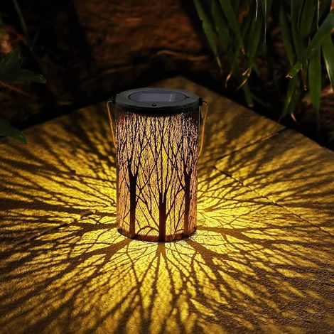 1 Lanterne Solaire,Métal Rétro Motif Arbre,LED Intérieur Doré,IP44 Imperméable,Jardin Balcon Terrasse