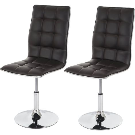 Set 2 sedie sala da pranzo regolabili in altezza e girevoli in PVC marrone con base in metallo 040007347