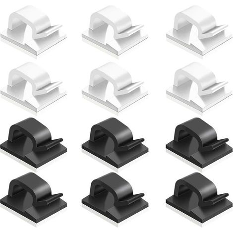 Clips et attache-cables murales 60 pcs clips de cable adhésif,plastique organisateurs de cordon de cable Clip de gestion de stockage de cable pour bureau à domicile - noir,blanc (1/5)
