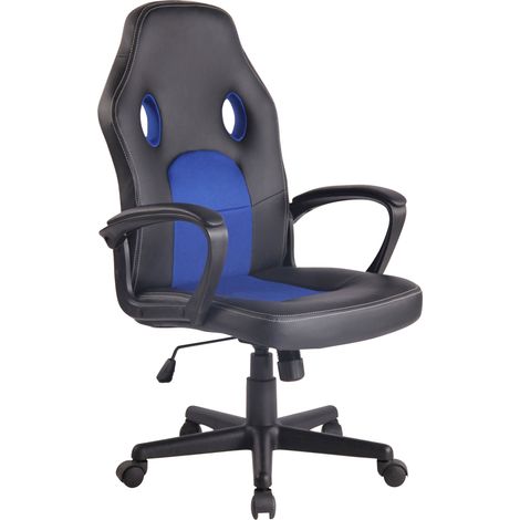 Fauteuil de bureau design sportif en synthétique noir maille bleu BUR10483
