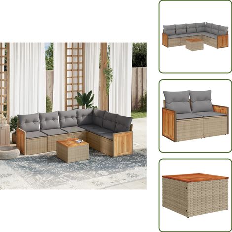 Muebles de exterior - vidaXL Set sofás de jardín 7 piezas y cojines ratán sintético beige - Sofás de jardín con cojines