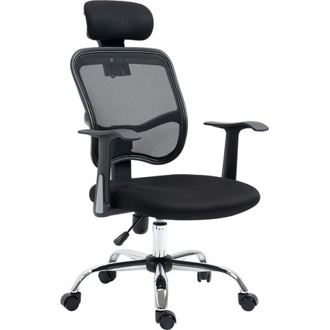 Vinsetto Sedia da Scrivania Ergonomica e Regolabile con Poggiatesta Nero (1/5)