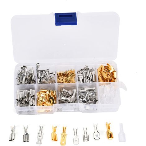 150 Pièces Bornes de Fil en Laiton 6,3 mm, Connecteurs à Bêche Haute Conductivité, Rangement avec Boîte, Résistance Haute Température, Bornier à Sertir (1/5)