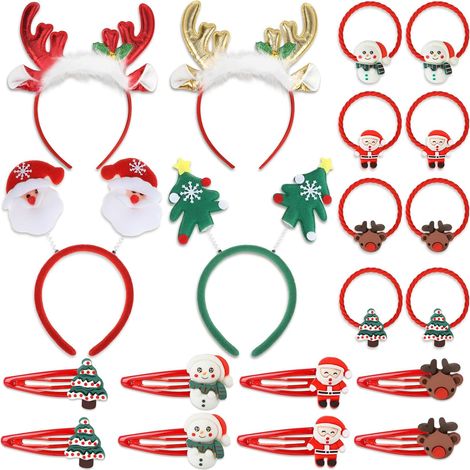 Serre Tete Noel Accessoire Noel, Cerf Tete Noel Serre Tete Renne Père Noël Arbre de Noël, Pince Cheveux Noel Pince a Cheveux Barettes Cheveux Fille, Élastique Noël Accessoire Cheveux Fille Femme (1/5)