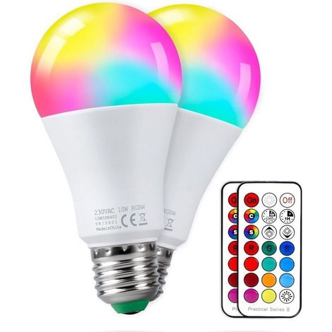 Ampoules LED 10W E27 Couleur Changement Dimmable RGBW Lampes avec Télécommande Fonction de Mémoire et Minuterie Edison Ampoules Intelligentes Lot de 2