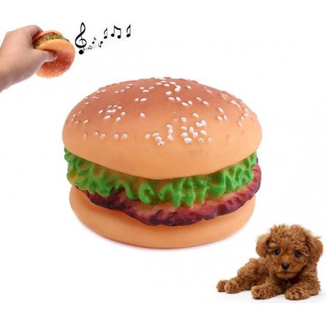TrAdE Shop Traesio - Giochi Masticabili Sonori Hamburger Per Cani Animali Morbida Gomma Resistente -