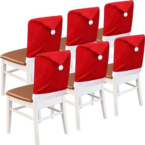 Ensemble de 6 housses de chaises rouges à motifs de bonnets de Père Noël, 63,5 x 51 cm - Idéal pour décorer vos tables de fêtes et votre intérieur. (1/5)