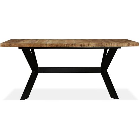 INLIFE Table de salle à manger Bois de manguier solide et Acier 180 cm (1/6)