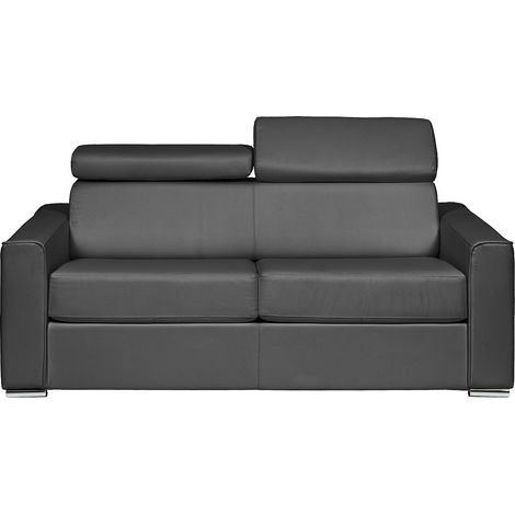 Canapé 4 places convertible express en cuir de buffle gris - Couchage 160 cm - Matelas 14 cm VIZIR (1/4)
