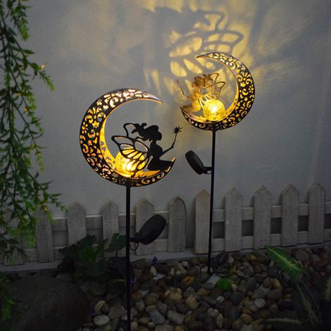 Solarleuchte für draußen, 100 cm, Metall, Mondform, LED-Kristallkugel, Gartenleuchte, wasserdicht, mit Blumenfee und Erdspieß [Energieklasse A+++]