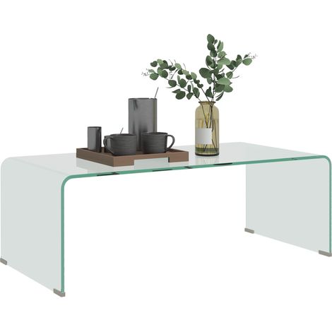 Tavolino in Vetro Temperato Moderno da Salotto con Design Monoblocco, 100x50x35 cm, Trasparente