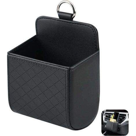 Borsa portaoggetti universale nera per bocchetta dell'aria dell'auto, borsa in pelle PU da appendere, organizer per cellulare - Crezuo
