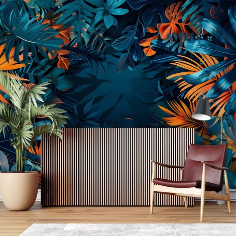 Papier Peint Tropical - Jungle Nocturne et Orange - 150 x 250 cm (1/2)