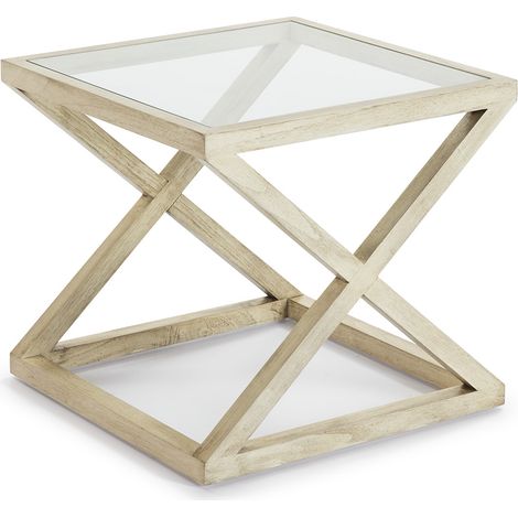 Beistelltisch 60X60X55 Glas/Holz weiß verschleiert (1/3)