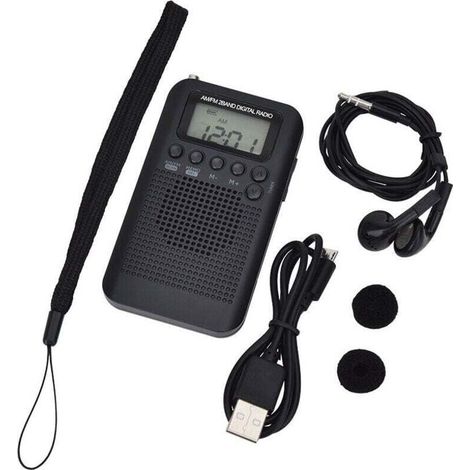 Radio Portable Mini Radio de Poche avec Haut-Parleur FM/AM Numérique Stéréo DSP Récepteur avec Réveil et Minuterie pour Maison et l'extérieur Marche Radio Personnel avec Ecouteurs（100x60x15mm）